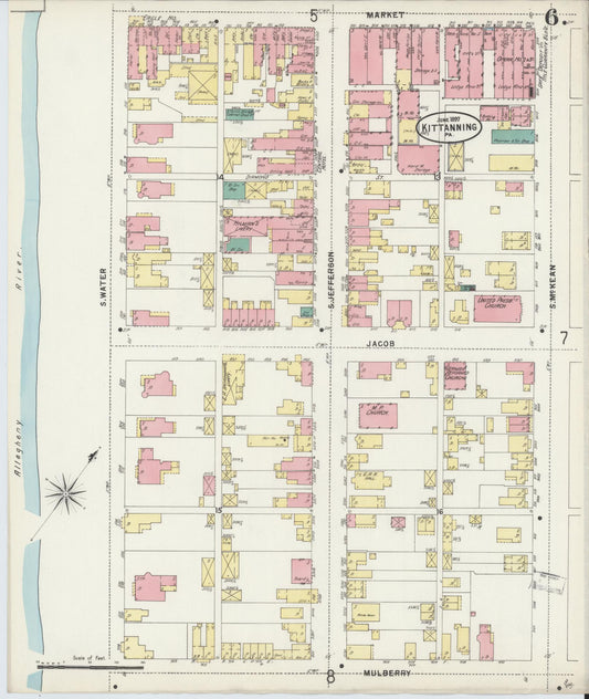 Sanborn Fire Insurance Map from Kittanning, Armstrong County, Pennsylvania (1897), Sheet #0006 - Historic Sanborn Fire Insurance Map Print, vintage old map wall art, antique decor, genealogy gift, Pennsylvania Pennsylvania map