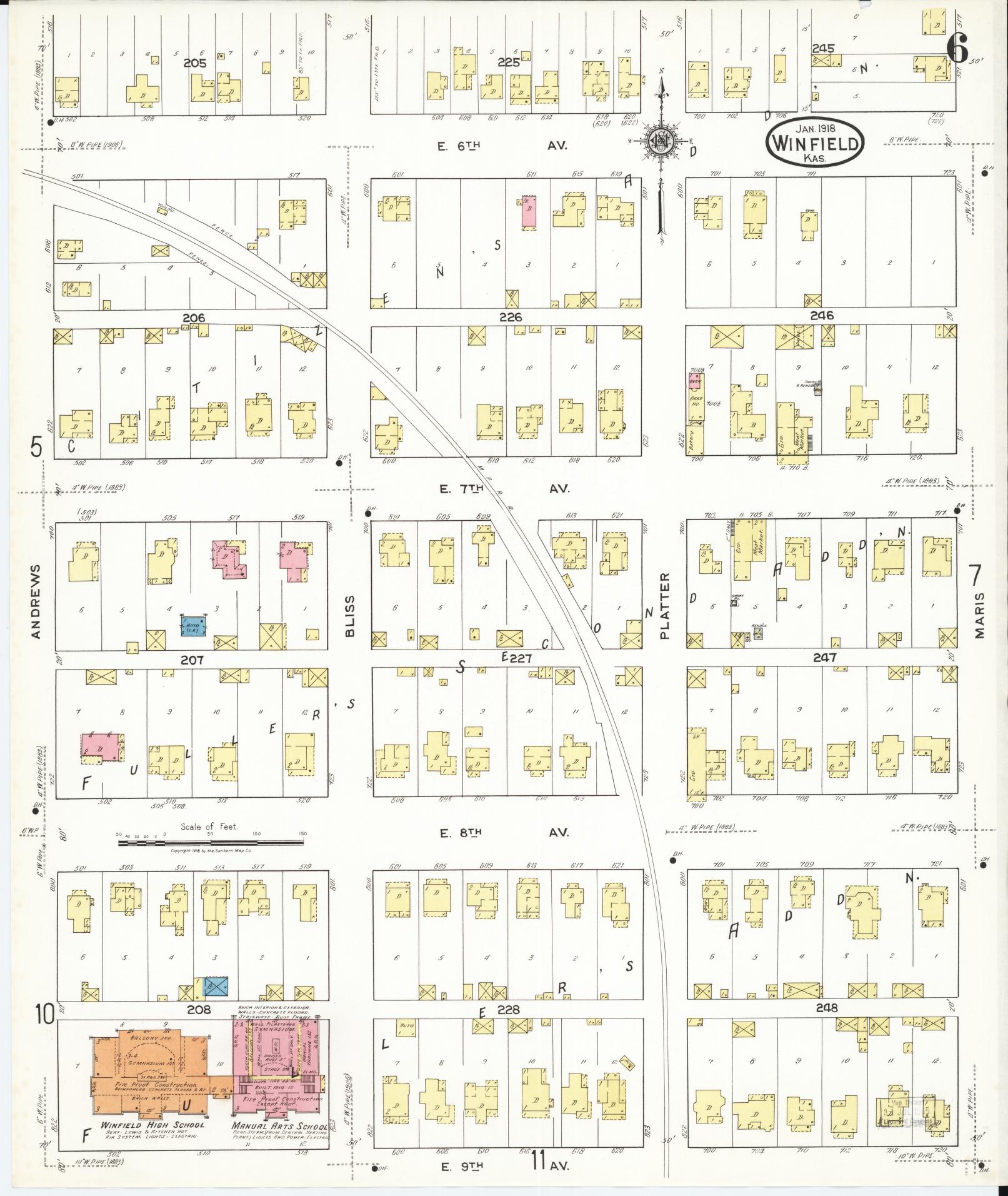 Sanborn Fire Insurance Map from Winfield, Cowley County, Kansas (1918), Sheet #0006 - Historic Sanborn Fire Insurance Map Print, vintage old map wall art, antique decor, genealogy gift, Kansas Kansas map