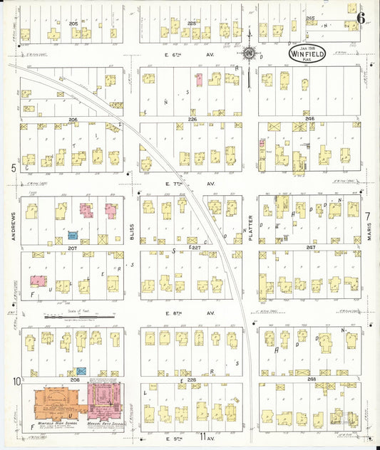Sanborn Fire Insurance Map from Winfield, Cowley County, Kansas (1918), Sheet #0006 - Historic Sanborn Fire Insurance Map Print, vintage old map wall art, antique decor, genealogy gift, Kansas Kansas map