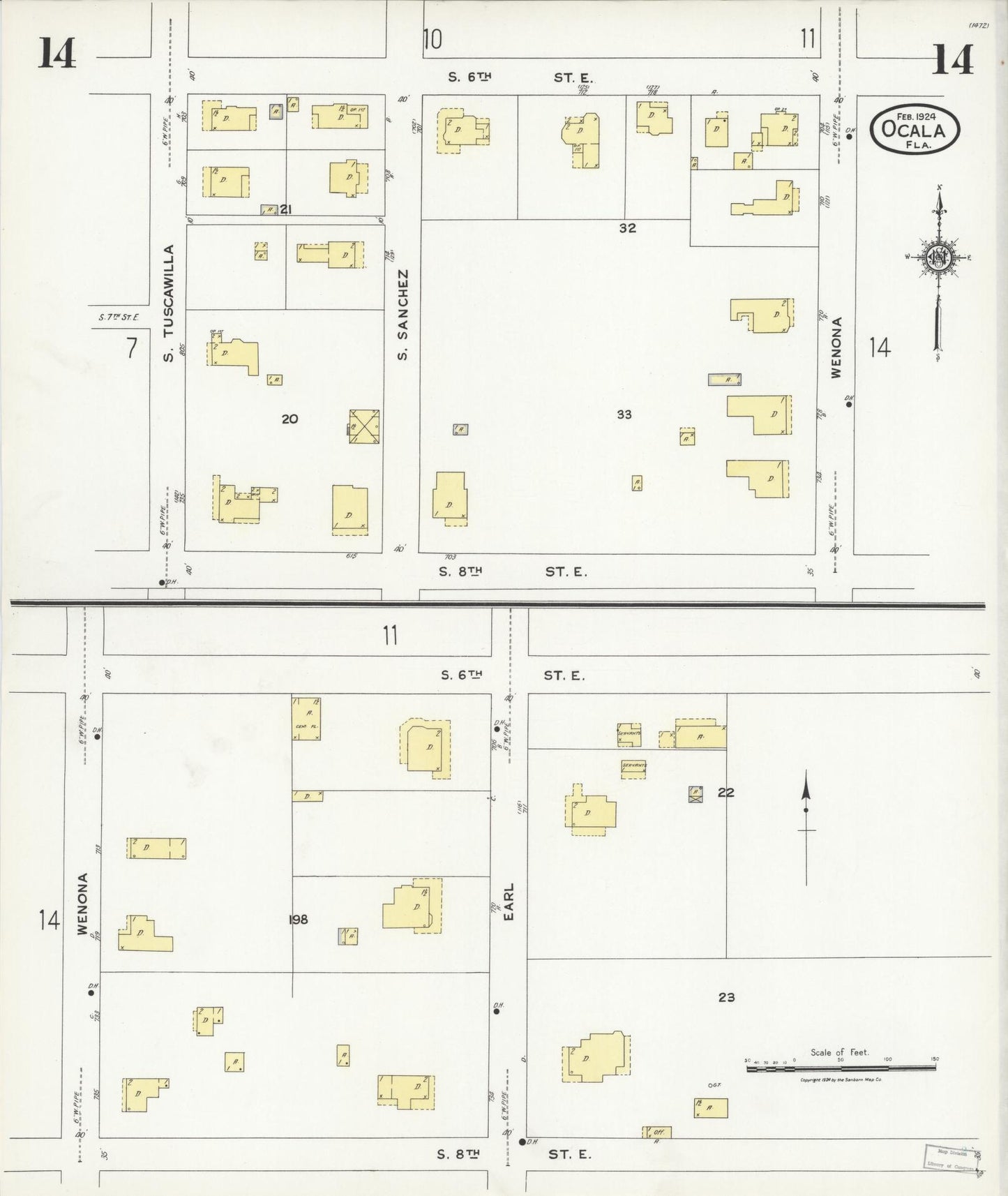 Sanborn Fire Insurance Map from Ocala, Marion County, Florida (1924), Sheet #0014 - Complete Map Set gallery image, historic Sanborn map, vintage wall art, Florida Florida