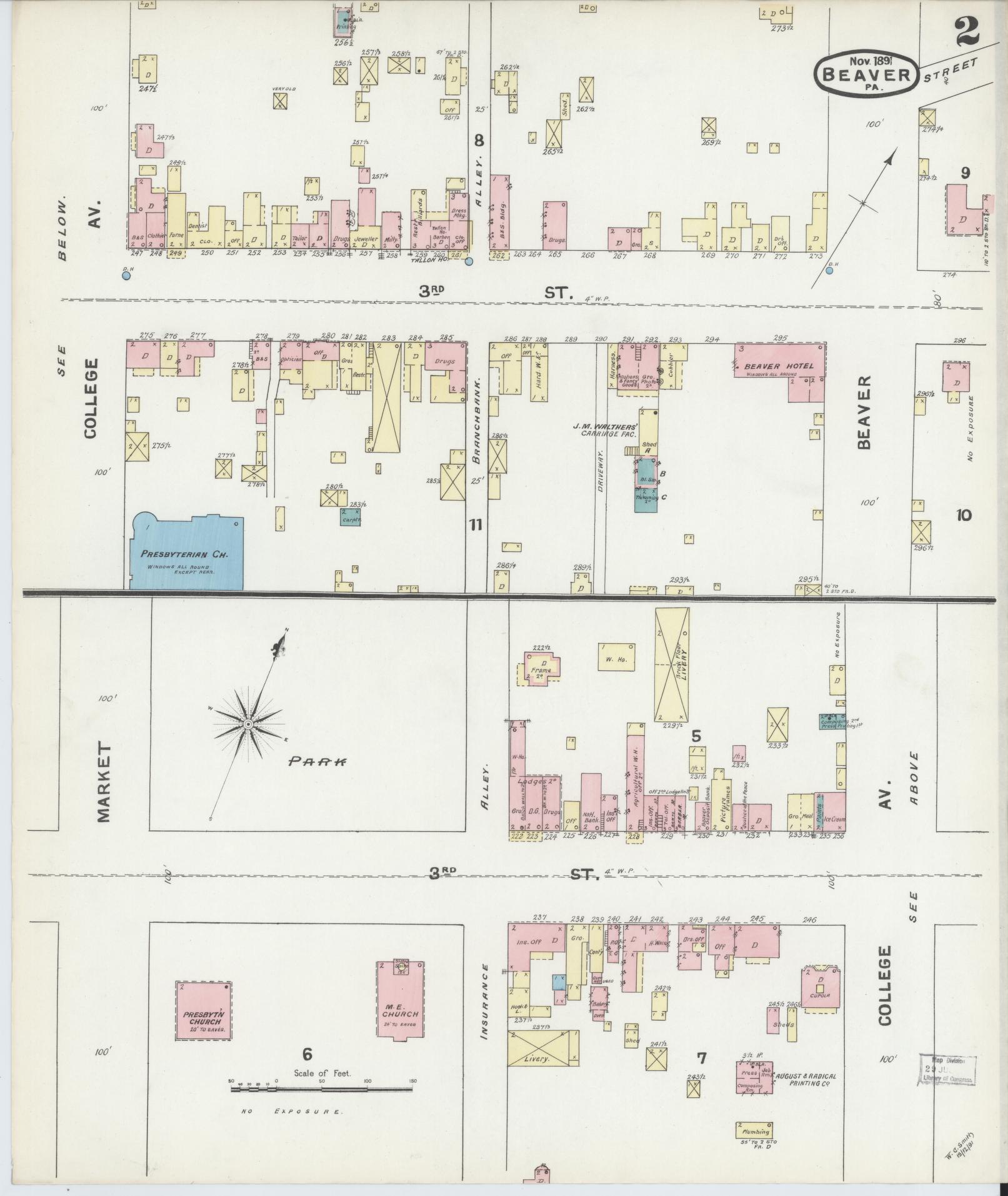 Sanborn Fire Insurance Map from Beaver, Beaver County, Pennsylvania (1891), Sheet #0002 - Historic Sanborn Fire Insurance Map Print, vintage old map wall art, antique decor, genealogy gift, Pennsylvania Pennsylvania map