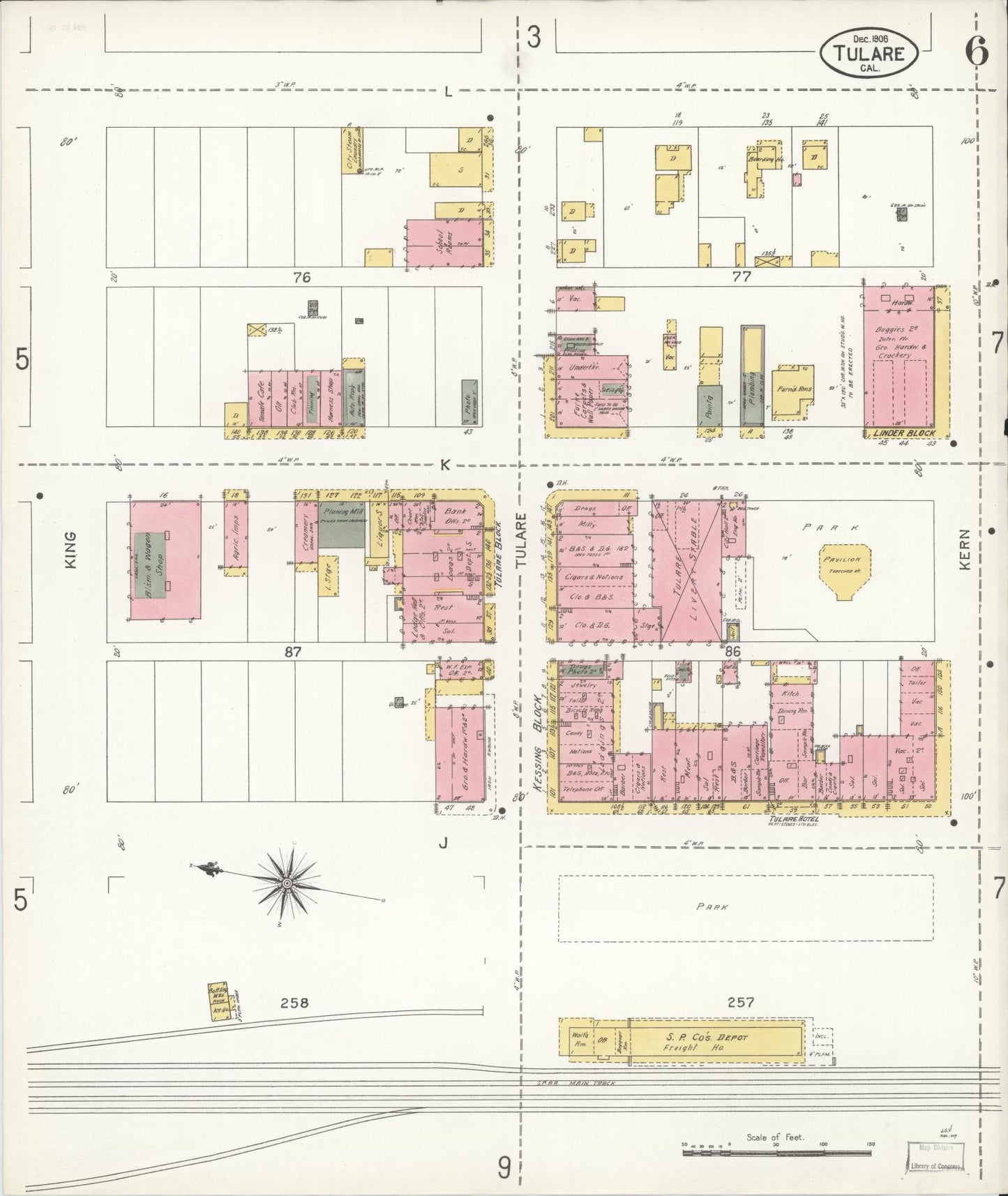 Sanborn Fire Insurance Map from Tulare, Tulare County, California (1906), Sheet #0006 - Complete Map Set gallery image, historic Sanborn map, vintage wall art, California California