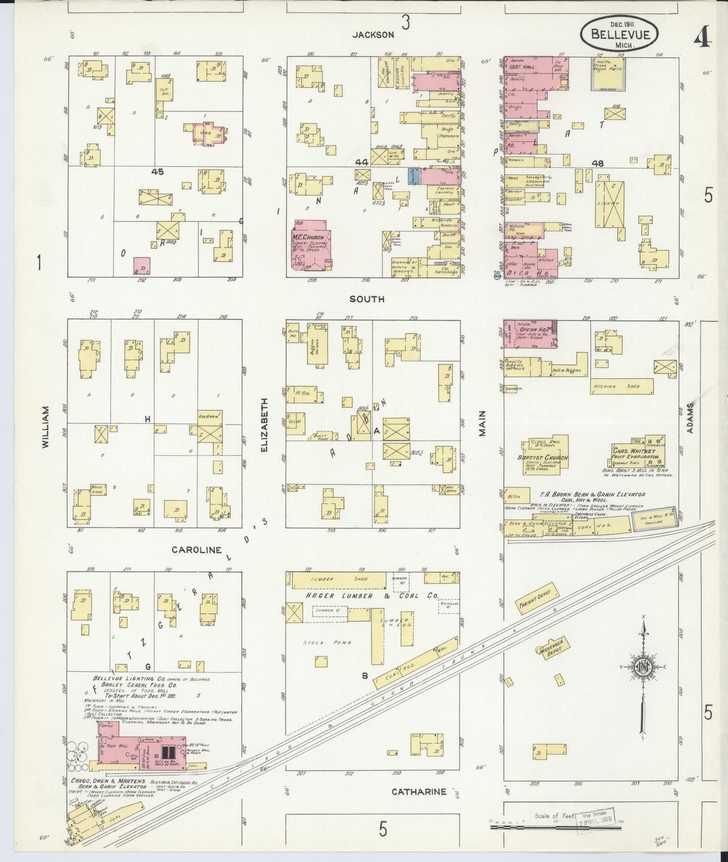 Sanborn Fire Insurance Map from Bellevue, Eaton County, Michigan (1911), Sheet #0004 - Complete Map Set gallery image, historic Sanborn map, vintage wall art, Michigan Michigan