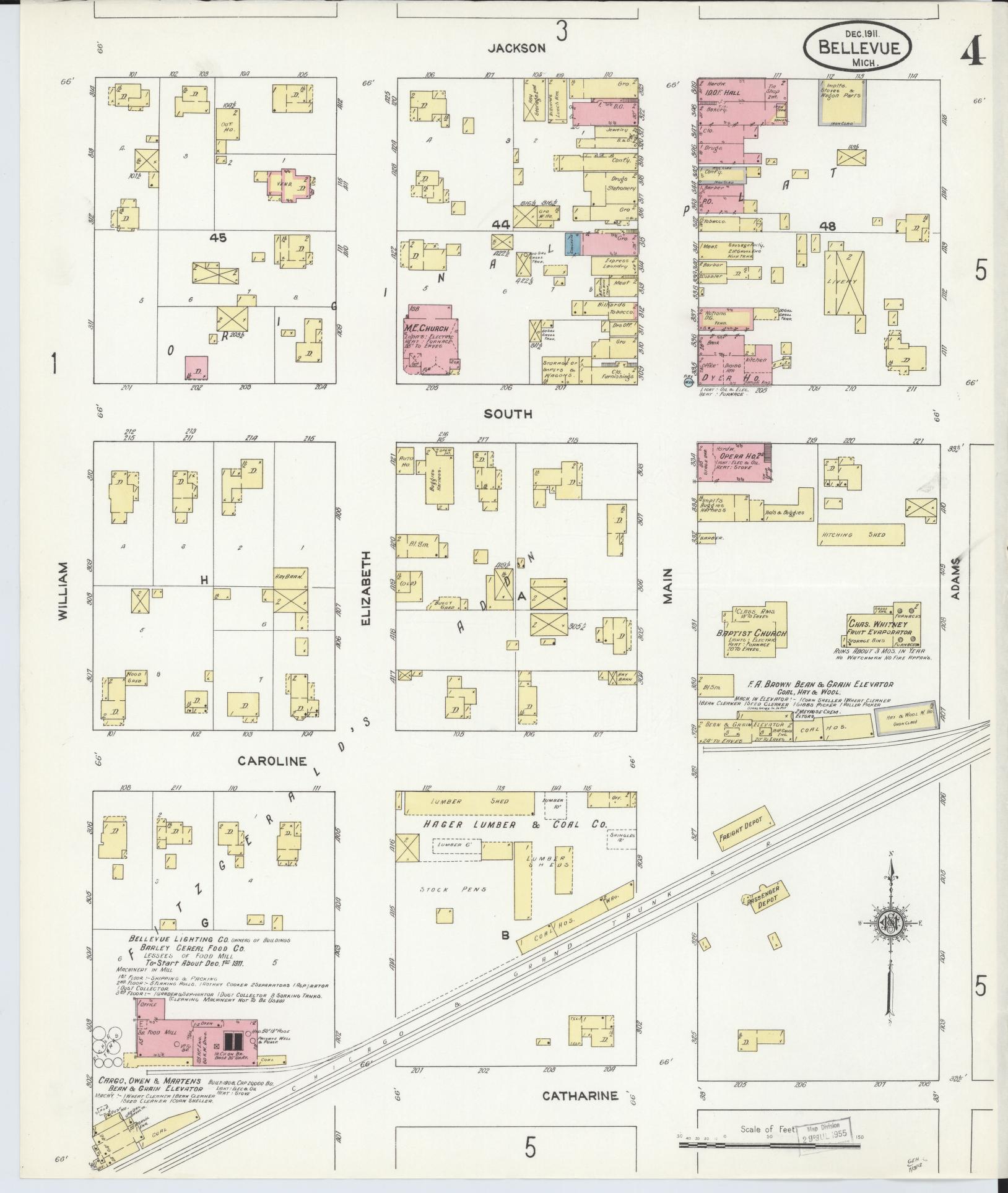 Sanborn Fire Insurance Map from Bellevue, Eaton County, Michigan (1911), Sheet #0004 - Complete Map Set gallery image, historic Sanborn map, vintage wall art, Michigan Michigan