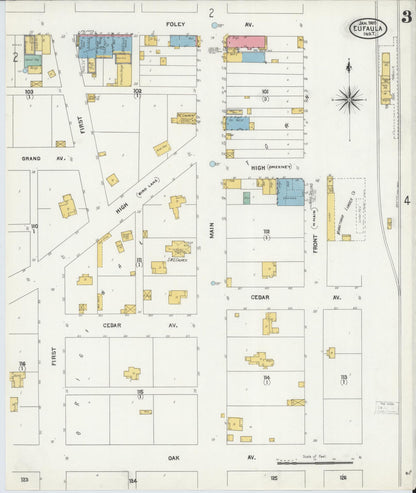 Sanborn Fire Insurance Map from Eufala, McIntosch County, Oklahoma (1905), Sheet #0003 - Complete Map Set gallery image, historic Sanborn map, vintage wall art, Oklahoma Oklahoma