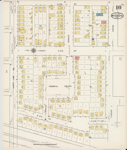 Sanborn Fire Insurance Map from Wyandotte, Wayne County, Michigan (1922), Sheet #0010 - Historic Sanborn Fire Insurance Map Print, vintage old map wall art, antique decor, genealogy gift, Michigan Michigan map