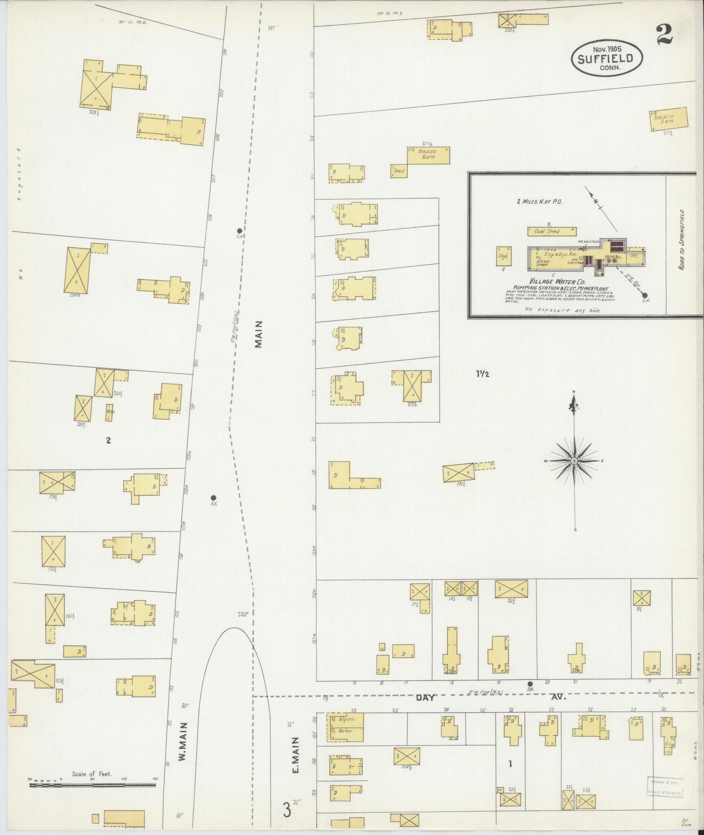 Sanborn Fire Insurance Map from Suffield, Hartford County, Connecticut (1905), Sheet #0002 - Complete Map Set gallery image, historic Sanborn map, vintage wall art, Connecticut Connecticut