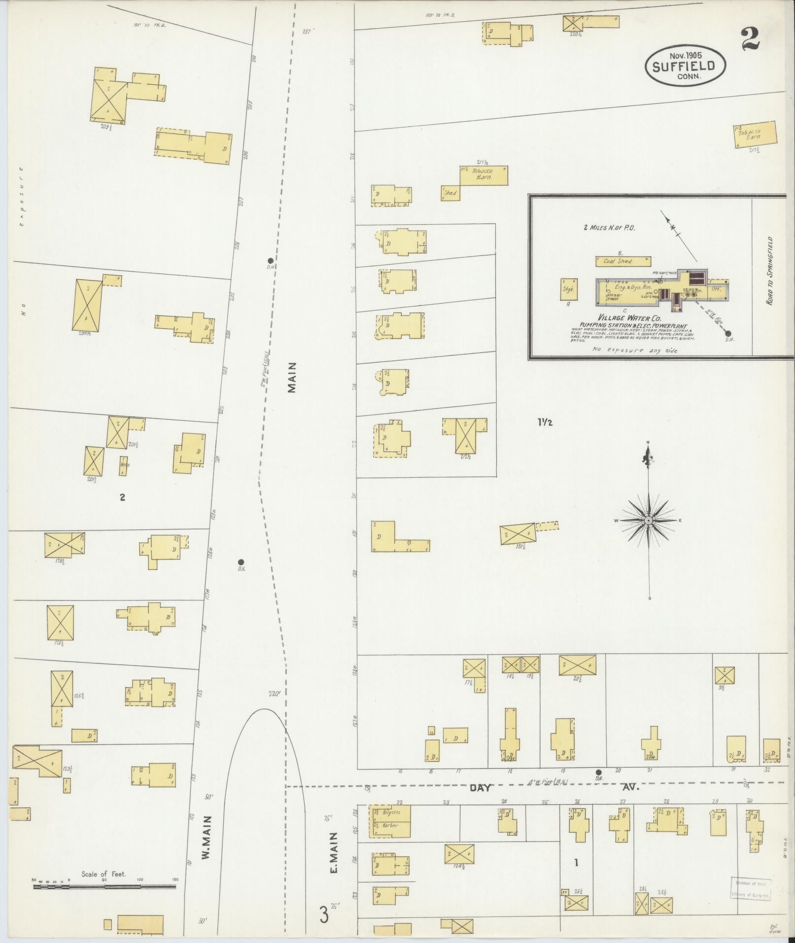 Sanborn Fire Insurance Map from Suffield, Hartford County, Connecticut (1905), Sheet #0002 - Complete Map Set gallery image, historic Sanborn map, vintage wall art, Connecticut Connecticut