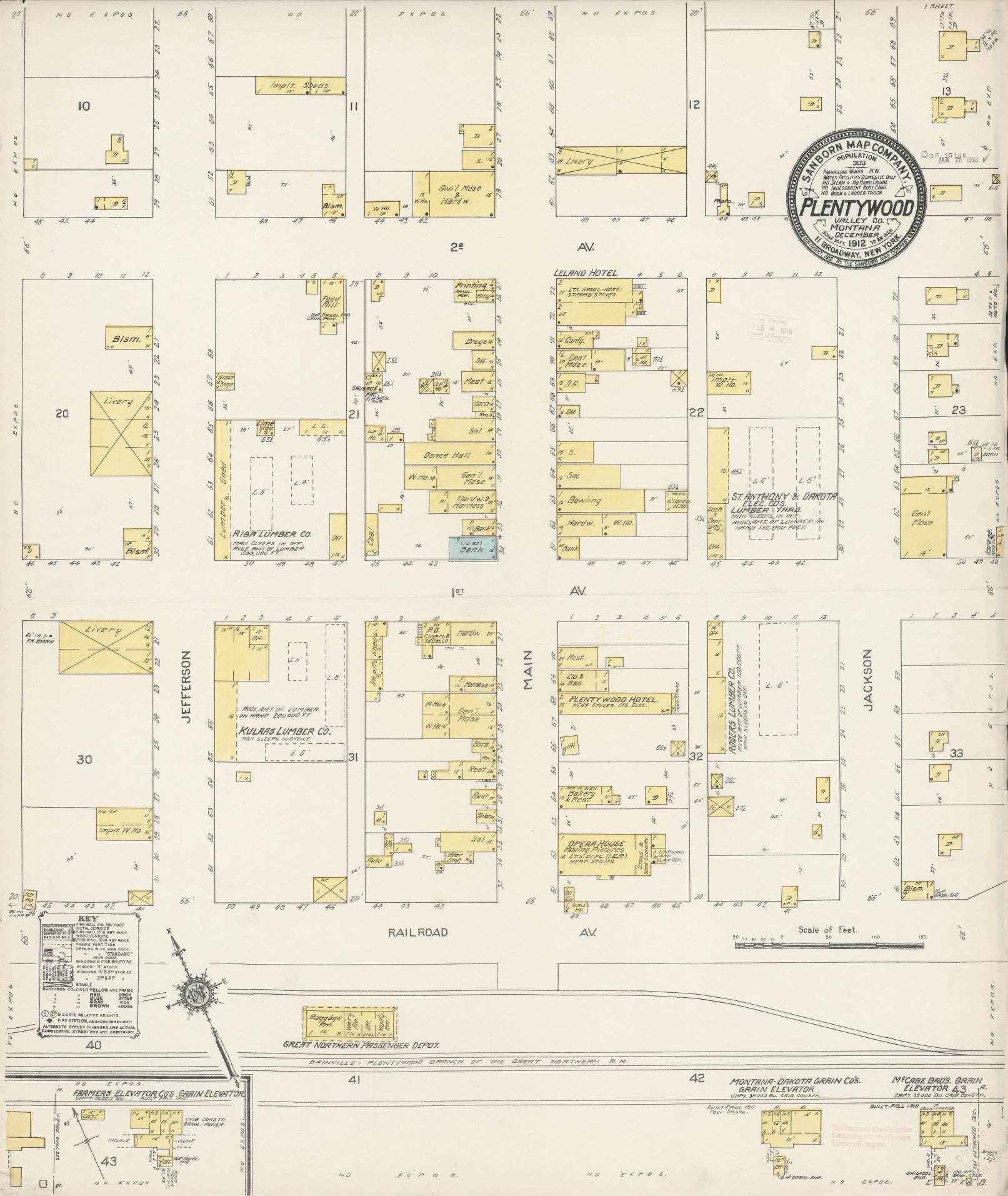 Sanborn Fire Insurance Map from Plentywood, Sheridan County, Montana (1912), Sheet #0001 - Historic Sanborn Fire Insurance Map Print, vintage old map wall art, antique decor, genealogy gift, Montana Montana map