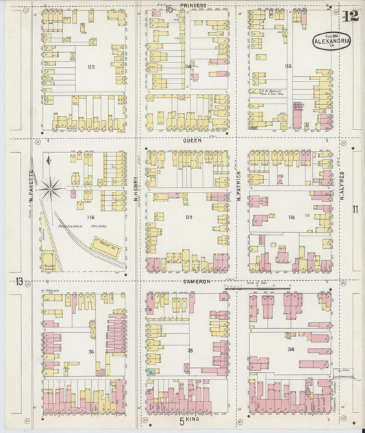Sanborn Fire Insurance Map from Alexandria, Independent Cities, Virginia (1891), Sheet #0012 - Historic Sanborn Fire Insurance Map Print, vintage old map wall art, antique decor, genealogy gift, Virginia Virginia map