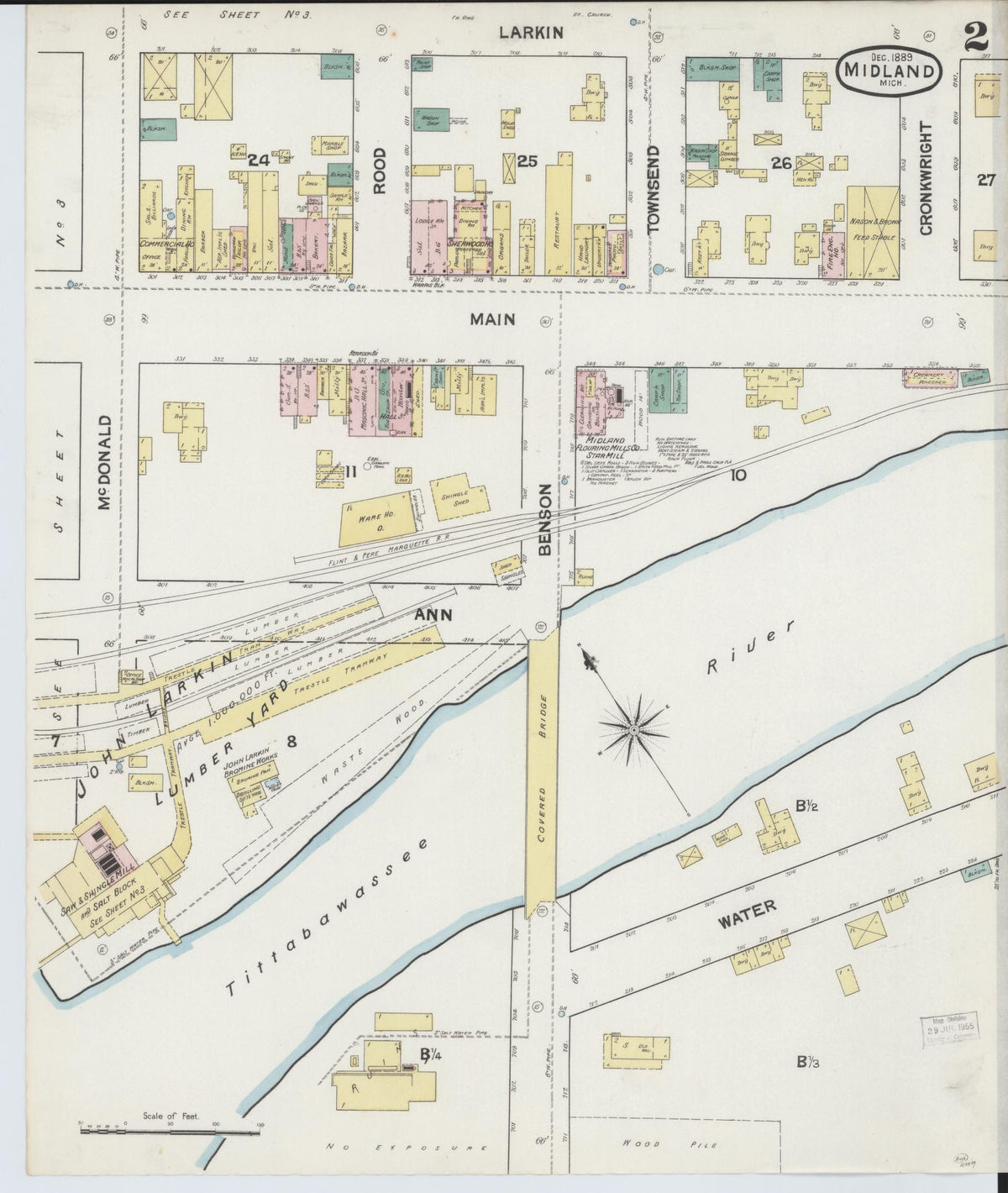Sanborn Fire Insurance Map from Midland, Midland County, Michigan (1889), Sheet #0002 - Historic Sanborn Fire Insurance Map Print, vintage old map wall art, antique decor, genealogy gift, Michigan Michigan map