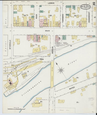 Sanborn Fire Insurance Map from Midland, Midland County, Michigan (1889), Sheet #0002 - Historic Sanborn Fire Insurance Map Print, vintage old map wall art, antique decor, genealogy gift, Michigan Michigan map