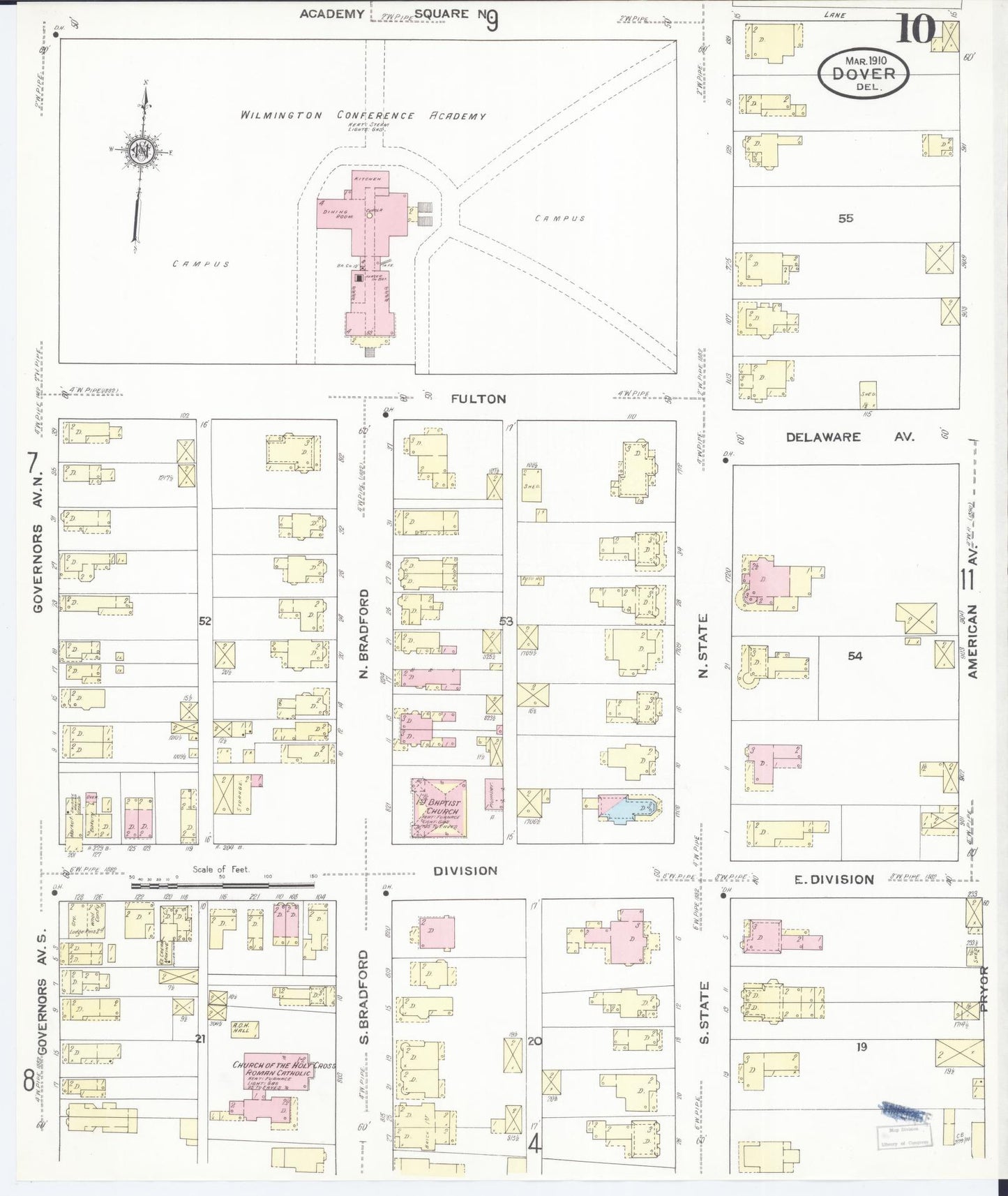 Sanborn Fire Insurance Map from Dover, Kent County, Delaware (1910), Sheet #0010 - Complete Map Set gallery image, historic Sanborn map, vintage wall art, Delaware Delaware