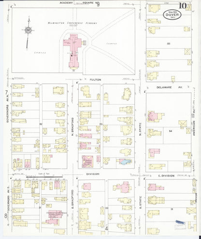 Sanborn Fire Insurance Map from Dover, Kent County, Delaware (1910), Sheet #0010 - Complete Map Set gallery image, historic Sanborn map, vintage wall art, Delaware Delaware