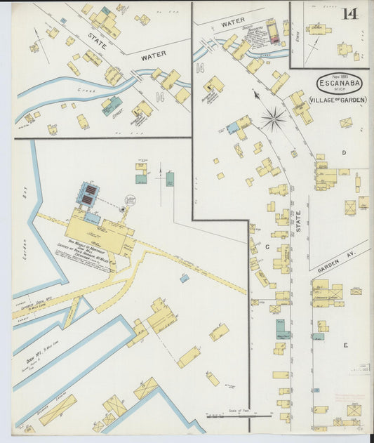 Sanborn Fire Insurance Map from Escanaba, Delta County, Michigan (1893), Sheet #0014 - Historic Sanborn Fire Insurance Map Print, vintage old map wall art, antique decor, genealogy gift, Michigan Michigan map