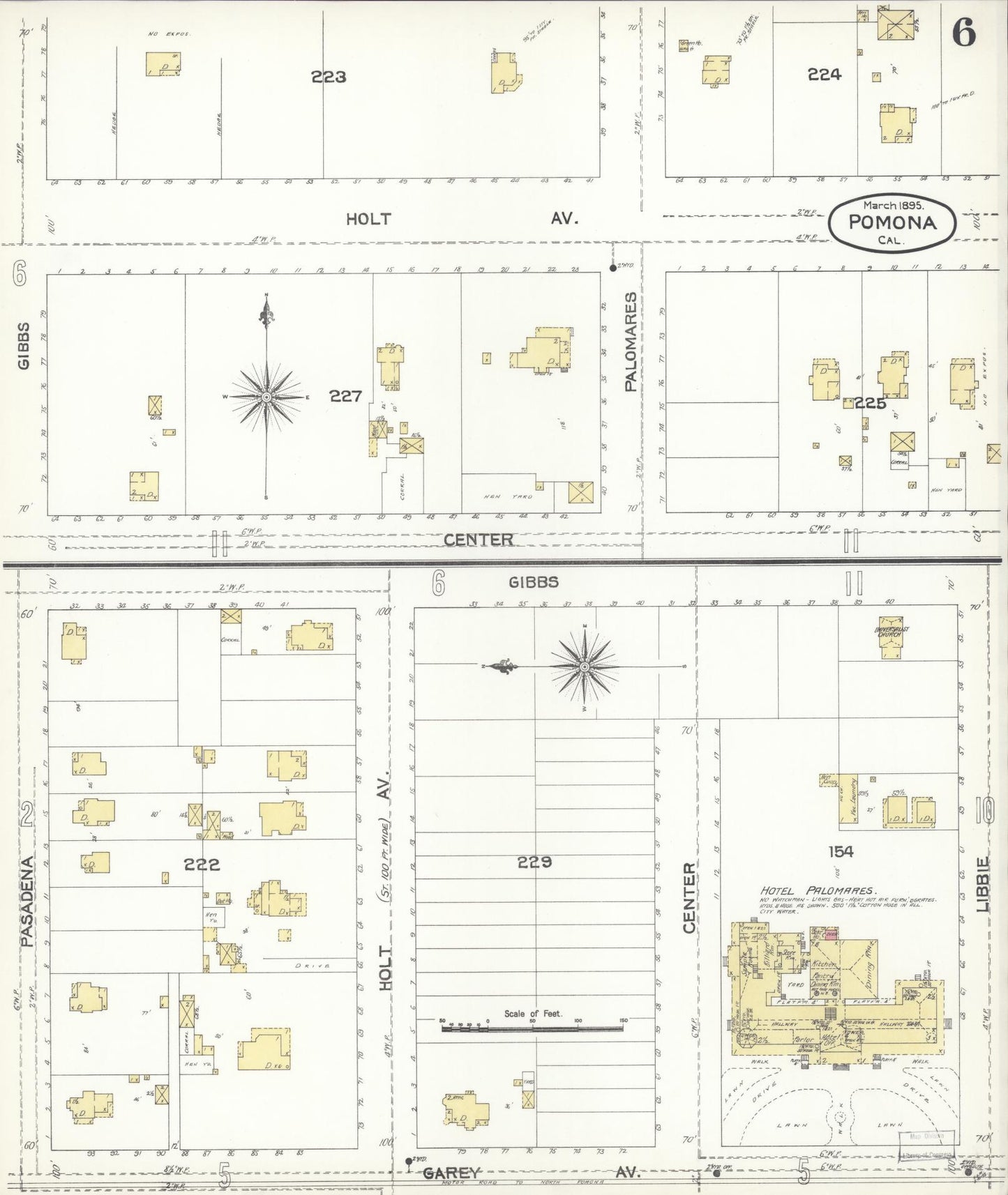 Sanborn Fire Insurance Map from Pomona, Los Angeles County, California (1895), Sheet #0006 - Complete Map Set gallery image, historic Sanborn map, vintage wall art, California California