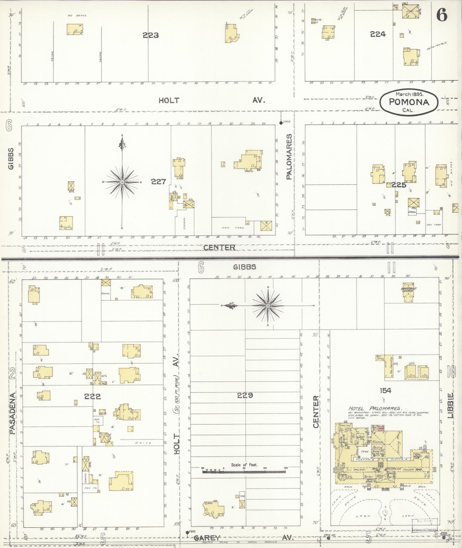 Sanborn Fire Insurance Map from Pomona, Los Angeles County, California (1895), Sheet #0006 - Complete Map Set gallery image, historic Sanborn map, vintage wall art, California California
