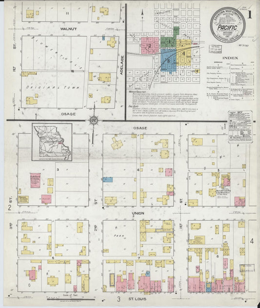 Sanborn Fire Insurance Map from Pacific, Franklin County, Missouri (1917), Sheet #0001 - Complete Map Set gallery image, historic Sanborn map, vintage wall art, Missouri Missouri