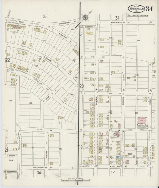 Sanborn Fire Insurance Map from Washington, Washington County, Pennsylvania (1914), Sheet #0034 - Historic Sanborn Fire Insurance Map Print, vintage old map wall art, antique decor, genealogy gift, Sanborn Fire Insurance Map from Washington Washington map