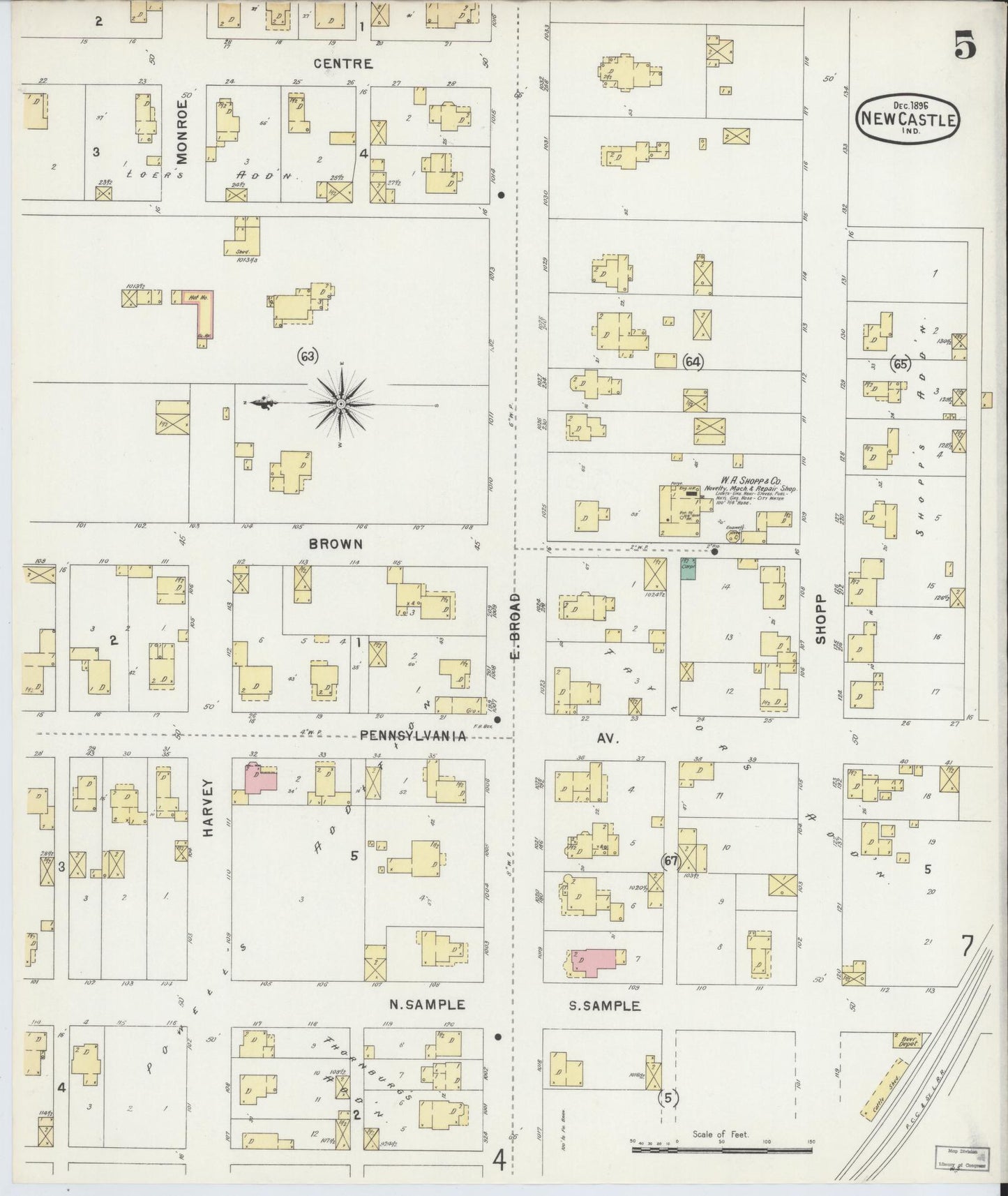 Sanborn Fire Insurance Map from New Castle, Henry County, Indiana (1896), Sheet #0005 - Complete Map Set gallery image, historic Sanborn map, vintage wall art, Indiana Indiana