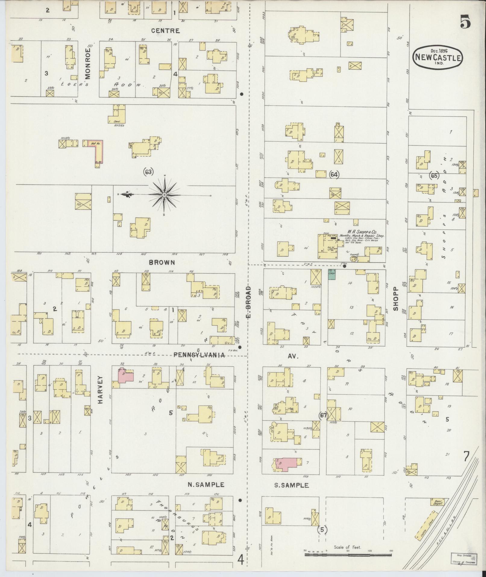 Sanborn Fire Insurance Map from New Castle, Henry County, Indiana (1896), Sheet #0005 - Complete Map Set gallery image, historic Sanborn map, vintage wall art, Indiana Indiana