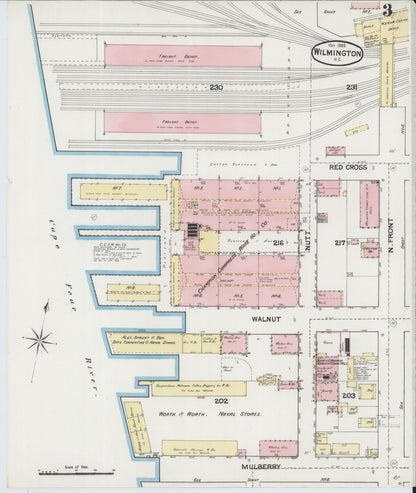 Sanborn Fire Insurance Map from Wilmington, New Hanover County, North Carolina (1889), Sheet #0003 - Complete Map Set gallery image, historic Sanborn map, vintage wall art, North Carolina North Carolina
