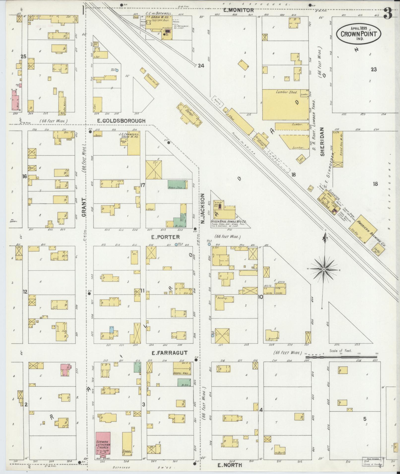 Sanborn Fire Insurance Map from Crown Point, Lake County, Indiana (1899), Sheet #0003 - Complete Map Set gallery image, historic Sanborn map, vintage wall art, Indiana Indiana