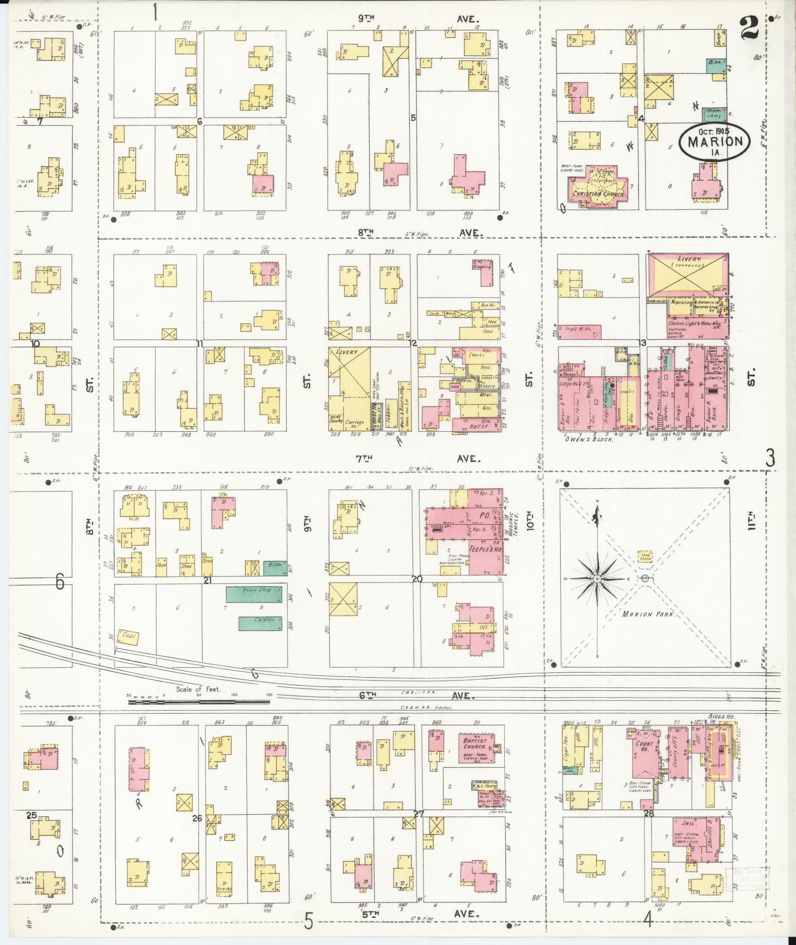 Sanborn Fire Insurance Map from Marion, Linn County, Iowa (1905), Sheet #0002 - Historic Sanborn Fire Insurance Map Print