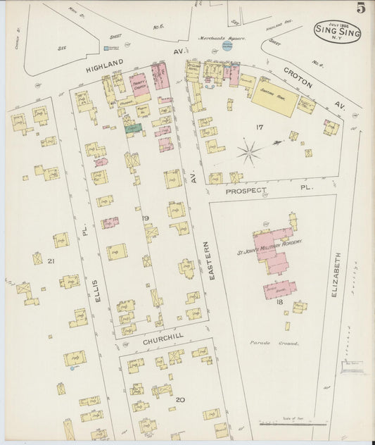 Sanborn Fire Insurance Map from Sing Sing, Westchester County, New York (1886), Sheet #0005 - Historic Sanborn Fire Insurance Map Print, vintage old map wall art, antique decor, genealogy gift, New York New York map