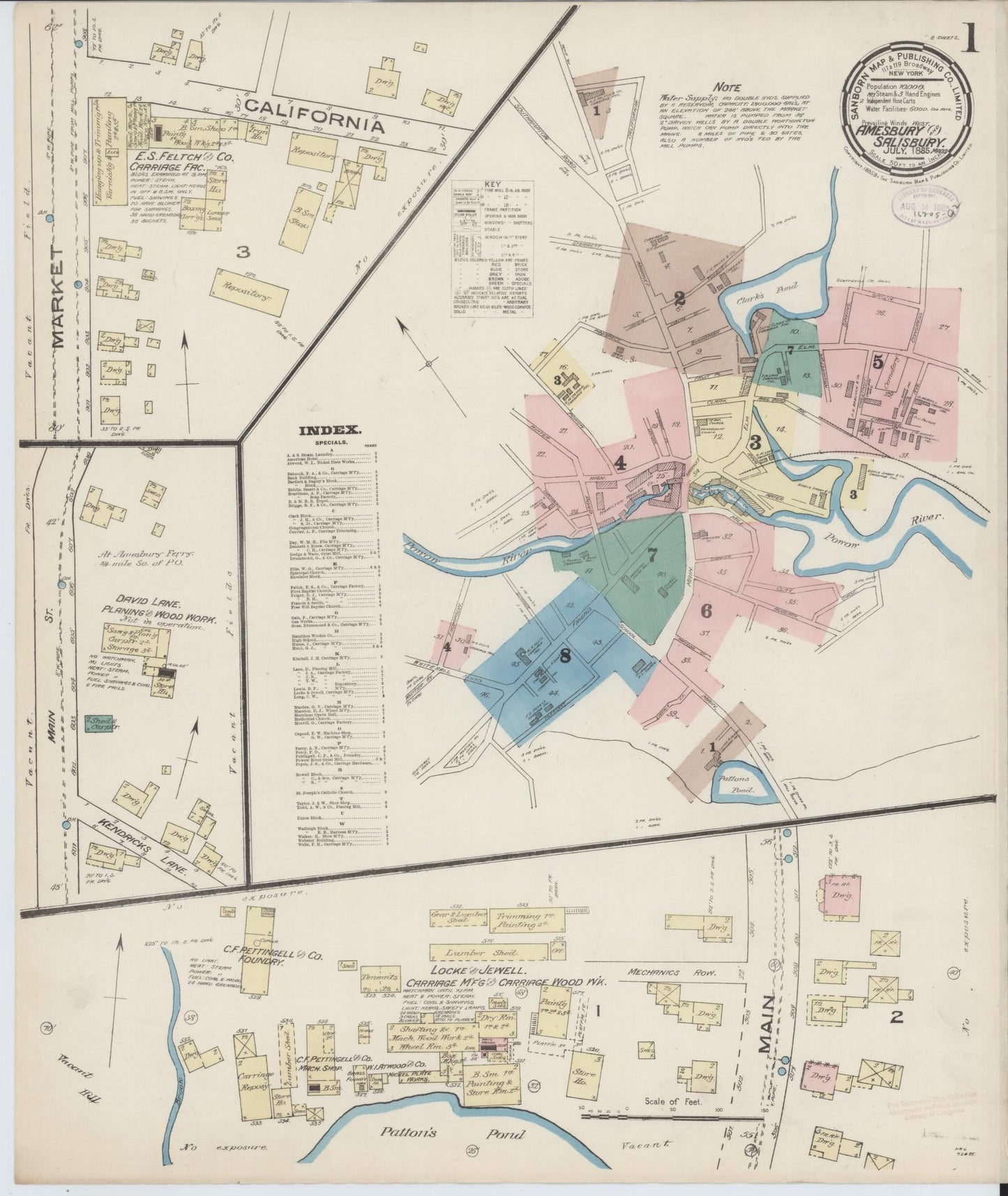 Sanborn Fire Insurance Map from Amesbury, Essex County, Massachusetts (1885), Sheet #0001 - Complete Map Set gallery image, historic Sanborn map, vintage wall art, Massachusetts Massachusetts
