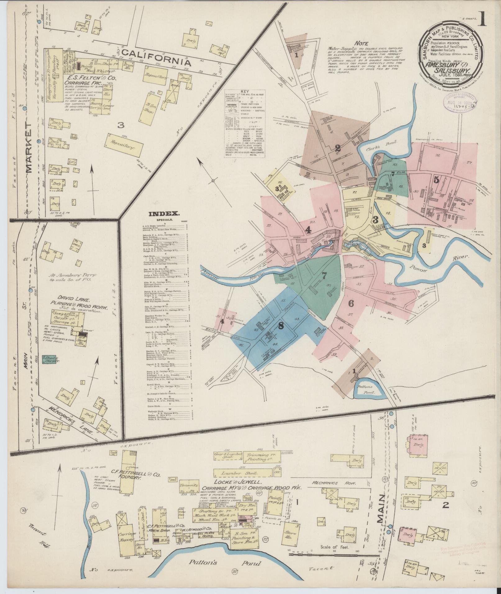 Sanborn Fire Insurance Map from Amesbury, Essex County, Massachusetts (1885), Sheet #0001 - Complete Map Set gallery image, historic Sanborn map, vintage wall art, Massachusetts Massachusetts
