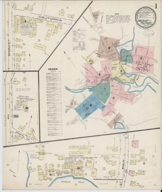 Sanborn Fire Insurance Map from Amesbury, Essex County, Massachusetts (1885), Sheet #0001 - Complete Map Set gallery image, historic Sanborn map, vintage wall art, Massachusetts Massachusetts