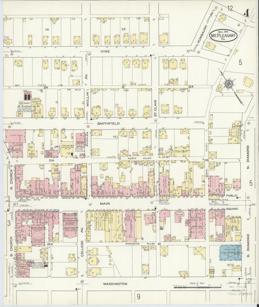 Sanborn Fire Insurance Map from Mount Pleasant, Westmoreland County, Pennsylvania (1914), Sheet #0004 - Historic Sanborn Fire Insurance Map Print, vintage old map wall art, antique decor, genealogy gift, Pennsylvania Pennsylvania map