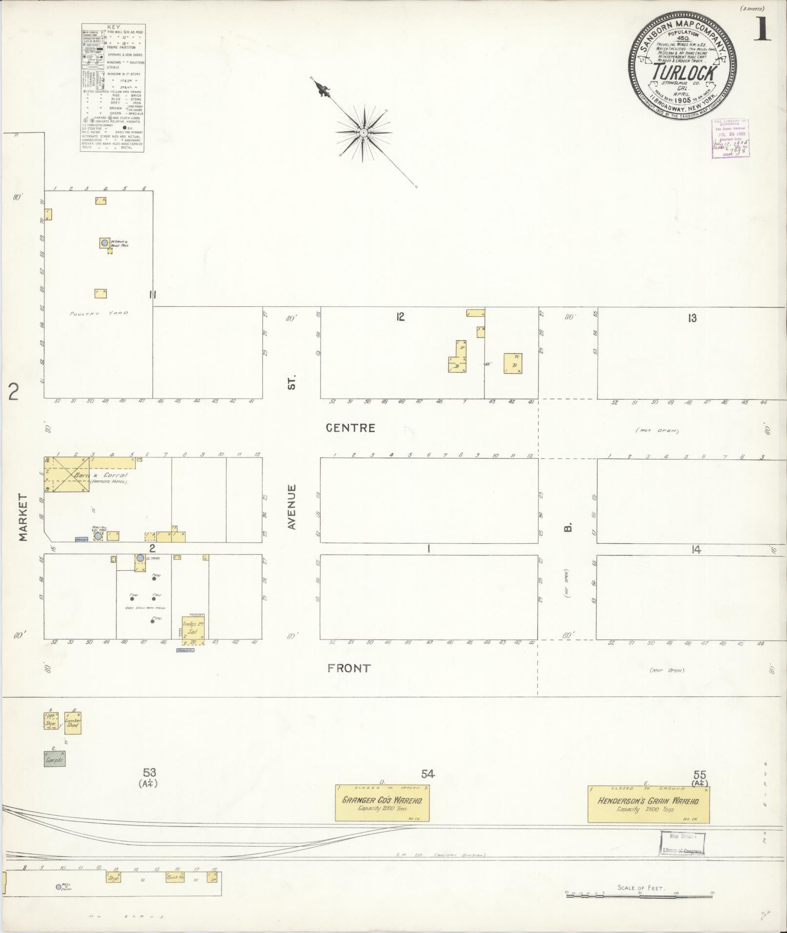 Sanborn Fire Insurance Map from Turlock, Stanislaus County, California. (1905) – Historic Sanborn Fire Insurance Map Print