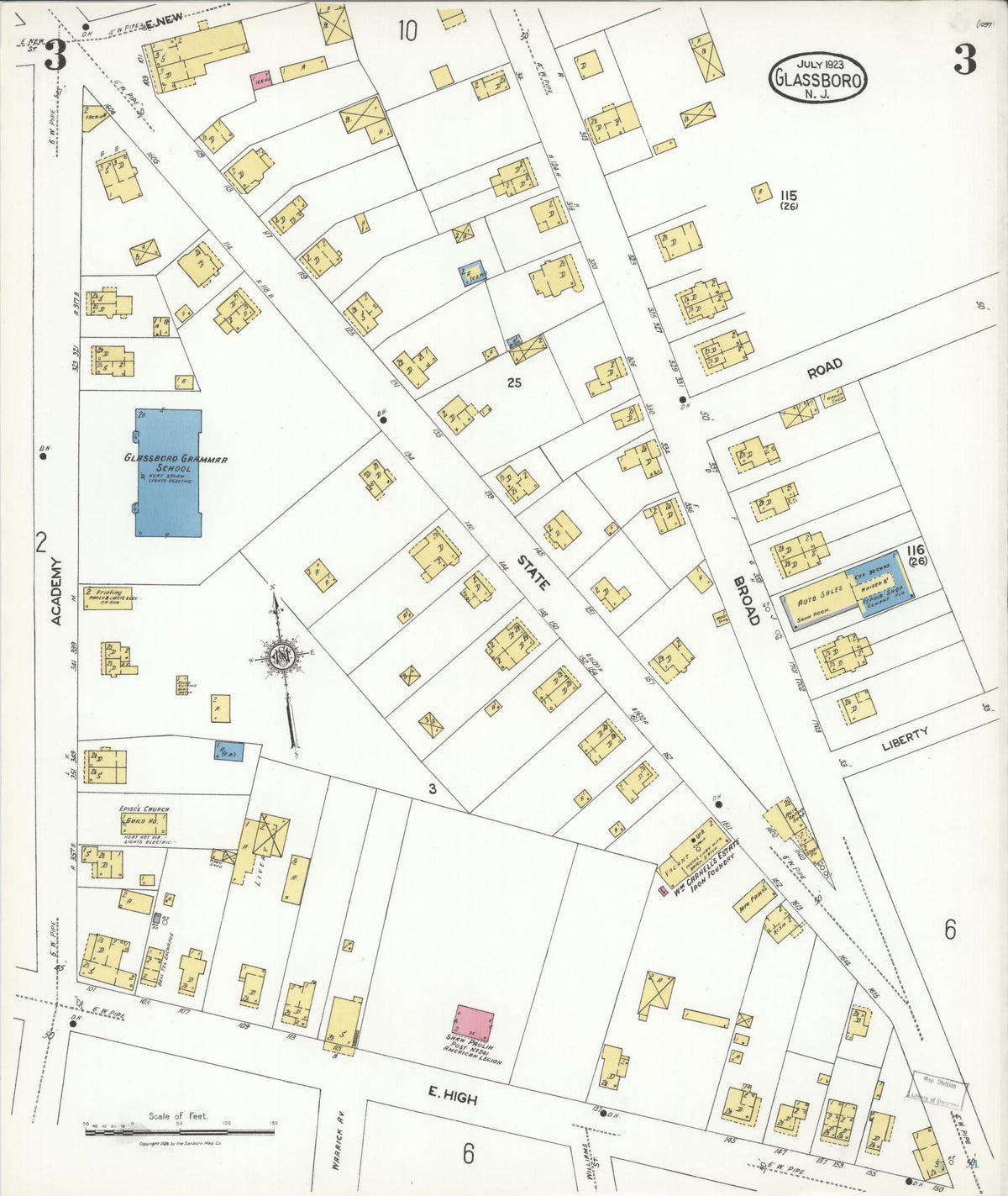 Sanborn Fire Insurance Map from Glassboro, Gloucester County, New Jersey (1923), Sheet #0003 - Complete Map Set gallery image, historic Sanborn map, vintage wall art, New Jersey New Jersey