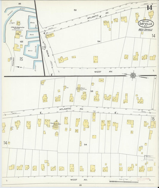 Sanborn Fire Insurance Map from Sayville, Suffolk County, New York (1915), Sheet #0014 - Historic Sanborn Fire Insurance Map Print, vintage old map wall art, antique decor, genealogy gift, New York New York map