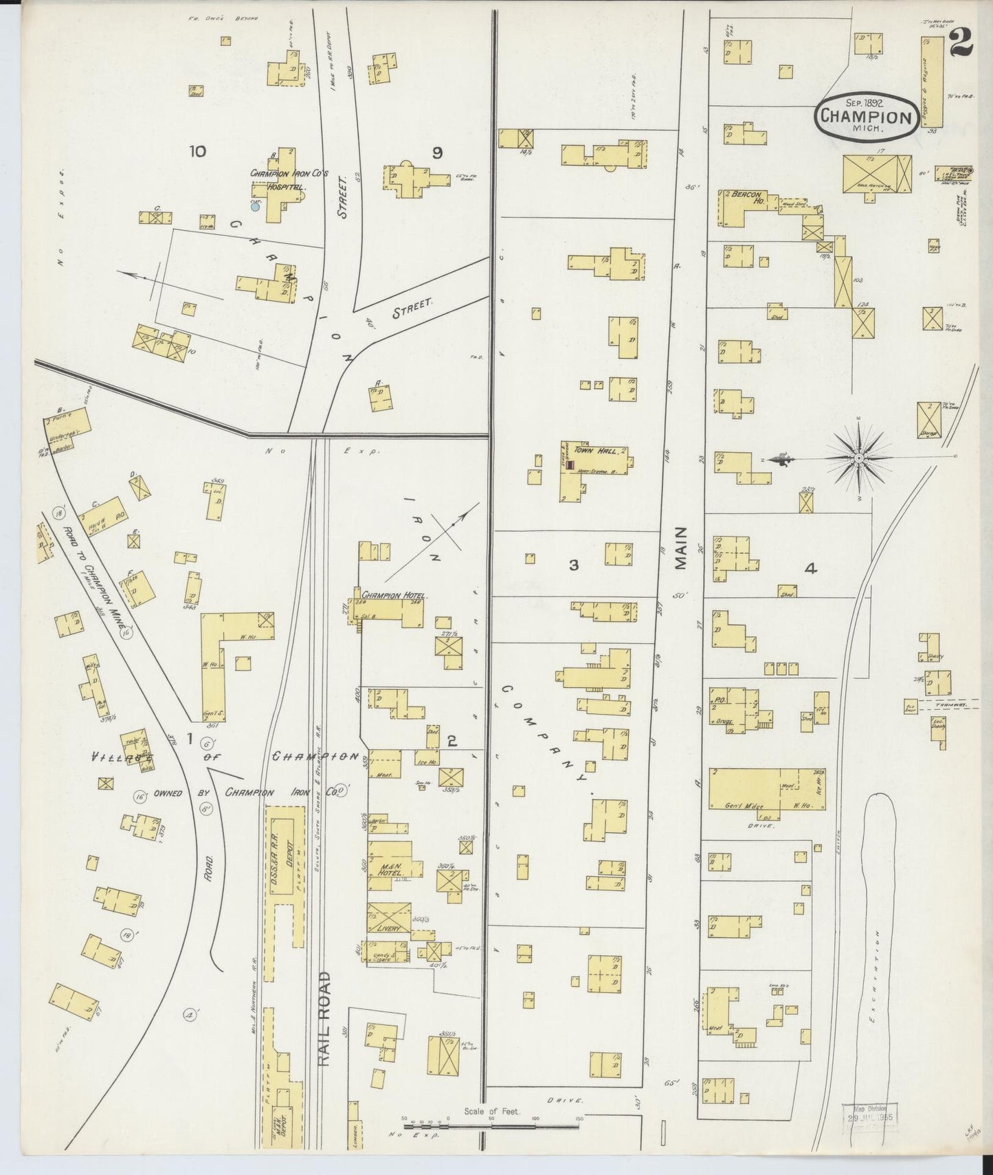 Sanborn Fire Insurance Map from Champion, Marquette County, Michigan (1892), Sheet #0002 - Complete Map Set gallery image, historic Sanborn map, vintage wall art, Michigan Michigan