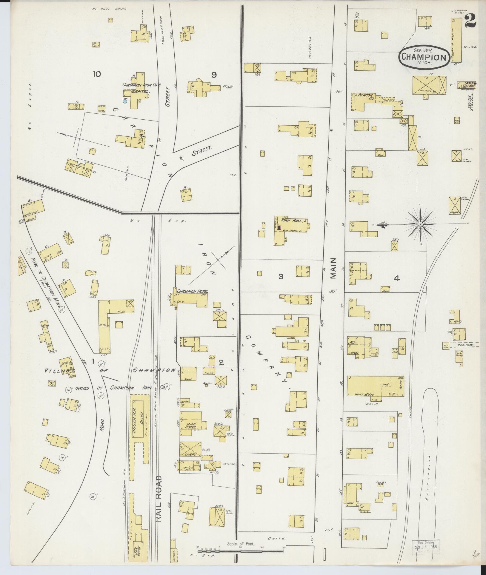 Sanborn Fire Insurance Map from Champion, Marquette County, Michigan (1892), Sheet #0002 - Complete Map Set gallery image, historic Sanborn map, vintage wall art, Michigan Michigan