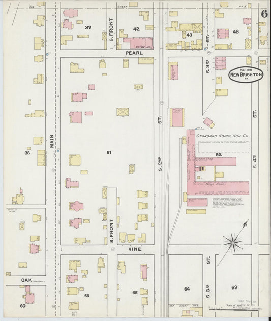 Sanborn Fire Insurance Map from New Brighton, Beaver County, Pennsylvania (1891), Sheet #0006 - Historic Sanborn Fire Insurance Map Print, vintage old map wall art, antique decor, genealogy gift, Pennsylvania Pennsylvania map