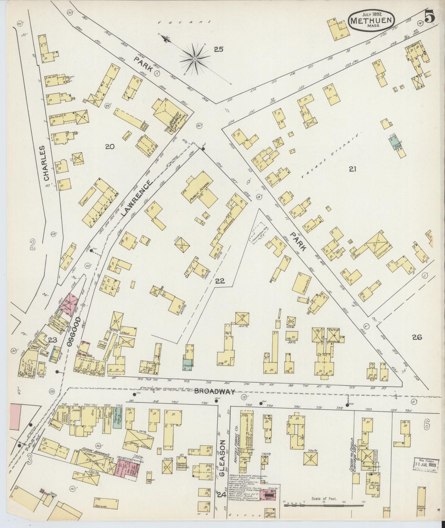 Sanborn Fire Insurance Map from Methuen, Essex County, Massachusetts (1892), Sheet #0005 - Complete Map Set gallery image, historic Sanborn map, vintage wall art, Massachusetts Massachusetts