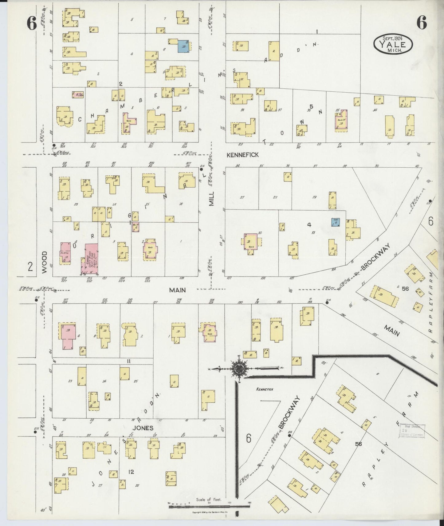 Sanborn Fire Insurance Map from Yale, Saint Clair County, Michigan (1924), Sheet #0006 - Historic Sanborn Fire Insurance Map Print, vintage old map wall art, antique decor, genealogy gift, Michigan Michigan map