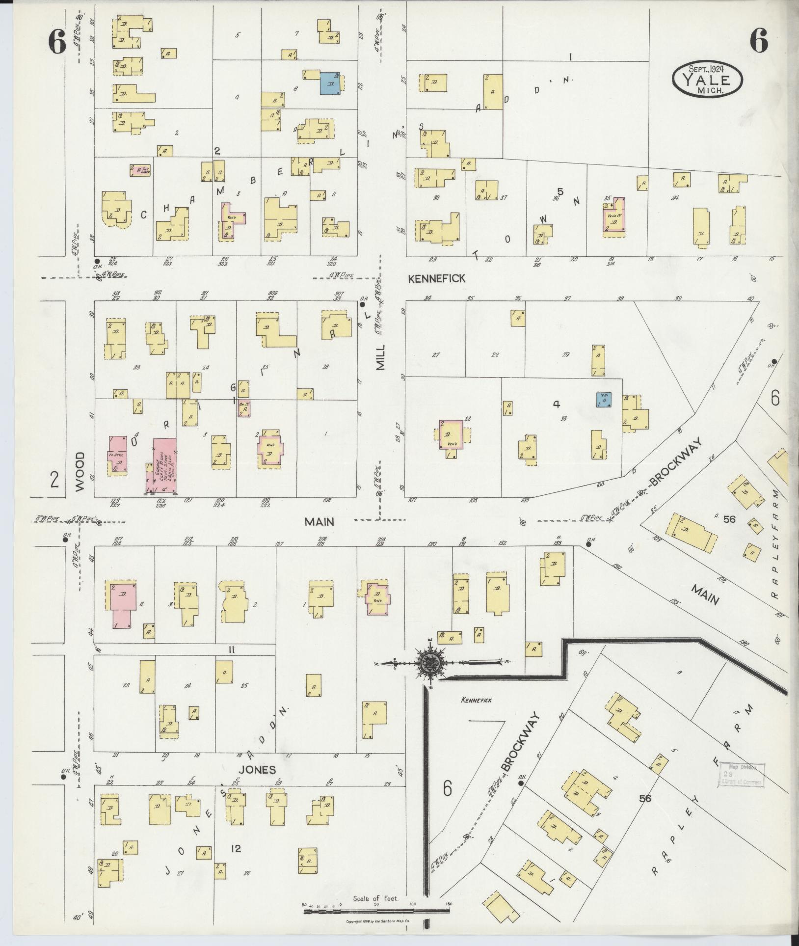 Sanborn Fire Insurance Map from Yale, Saint Clair County, Michigan (1924), Sheet #0006 - Historic Sanborn Fire Insurance Map Print, vintage old map wall art, antique decor, genealogy gift, Michigan Michigan map