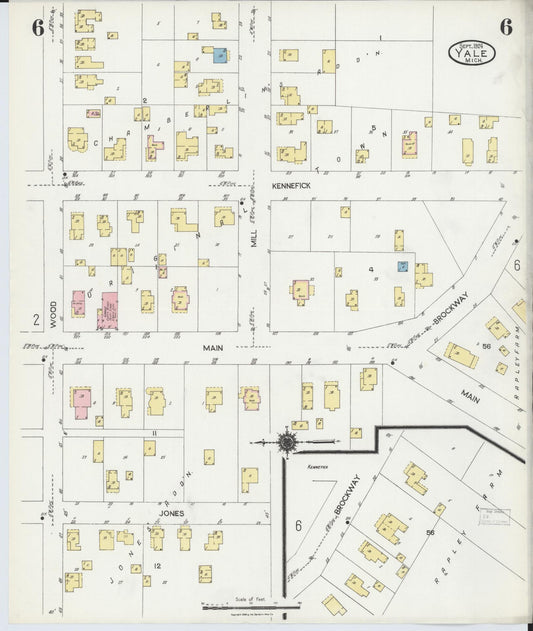 Sanborn Fire Insurance Map from Yale, Saint Clair County, Michigan (1924), Sheet #0006 - Historic Sanborn Fire Insurance Map Print, vintage old map wall art, antique decor, genealogy gift, Michigan Michigan map