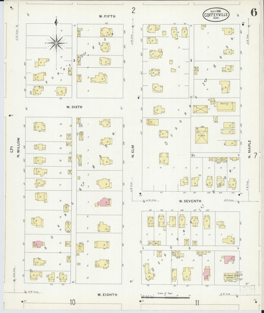 Sanborn Fire Insurance Map from Coffeyville, Montgomery County, Kansas (1908), Sheet #0006 - Historic Sanborn Fire Insurance Map Print, vintage old map wall art, antique decor, genealogy gift, Kansas Kansas map