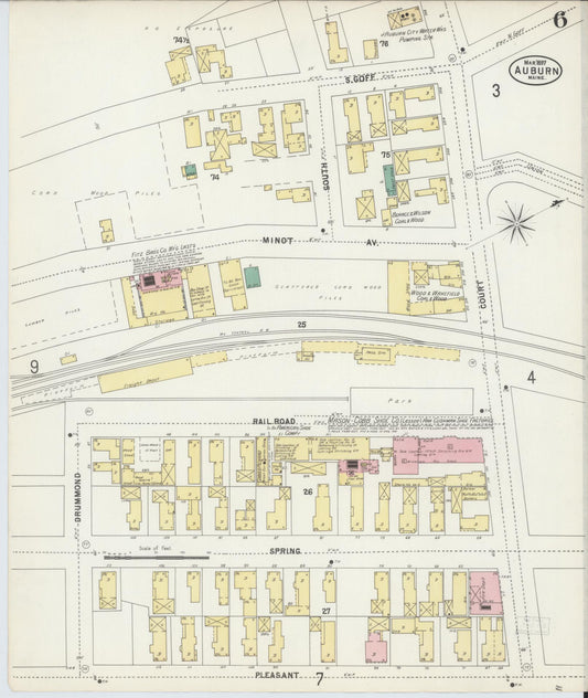 Sanborn Fire Insurance Map from Auburn, Androscoggin County, Maine (1897), Sheet #0006 - Historic Sanborn Fire Insurance Map Print, vintage old map wall art, antique decor, genealogy gift, Maine Maine map