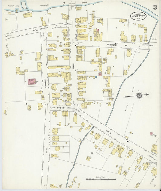 Sanborn Fire Insurance Map from New Egypt, Ocean County, New Jersey (1911), Sheet #0003 - Historic Sanborn Fire Insurance Map Print, vintage old map wall art, antique decor, genealogy gift, New Jersey New Jersey map