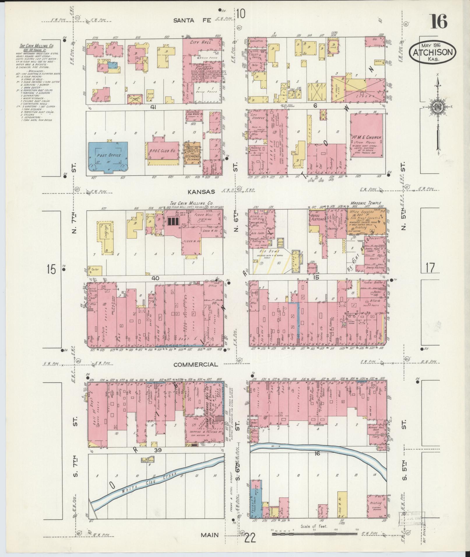 Sanborn Fire Insurance Map from Atchison, Atchison County, Kansas (1916), Sheet #0016 - Historic Sanborn Fire Insurance Map Print, vintage old map wall art, antique decor, genealogy gift, Kansas Kansas map