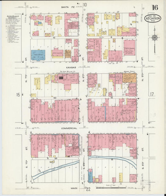 Sanborn Fire Insurance Map from Atchison, Atchison County, Kansas (1916), Sheet #0016 - Historic Sanborn Fire Insurance Map Print, vintage old map wall art, antique decor, genealogy gift, Kansas Kansas map