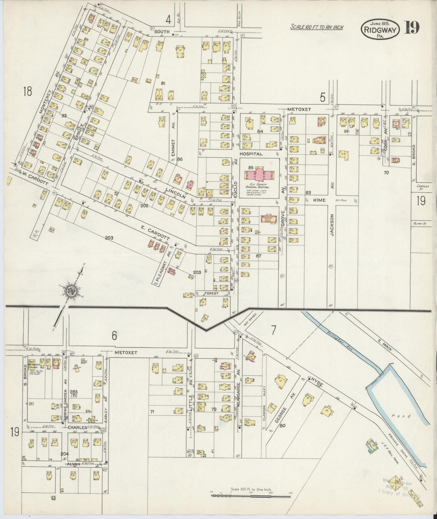 Sanborn Fire Insurance Map from Ridgway, Elk County, Pennsylvania (1915), Sheet #0019 - Historic Sanborn Fire Insurance Map Print, vintage old map wall art, antique decor, genealogy gift, Pennsylvania Pennsylvania map