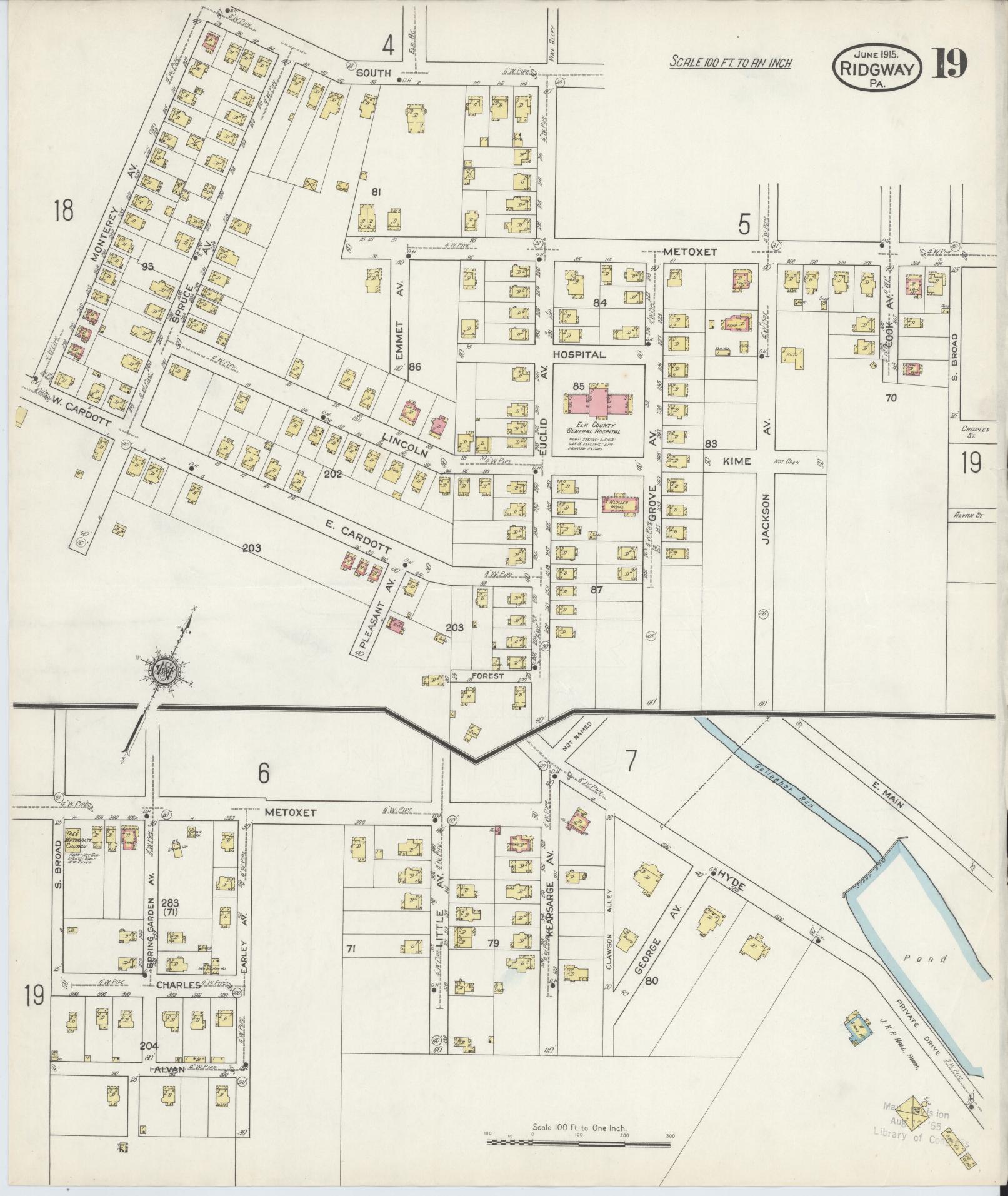 Sanborn Fire Insurance Map from Ridgway, Elk County, Pennsylvania (1915), Sheet #0019 - Historic Sanborn Fire Insurance Map Print, vintage old map wall art, antique decor, genealogy gift, Pennsylvania Pennsylvania map